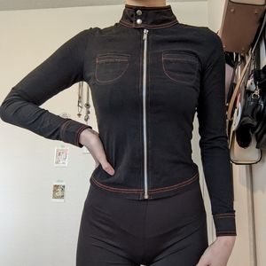 Contrast Stitch Mock Neck Top